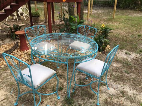 Wrought iron dining table and chairs. Rod Iron Table, Dixie Belle Blue, Glass Top by MaggieBleus ...