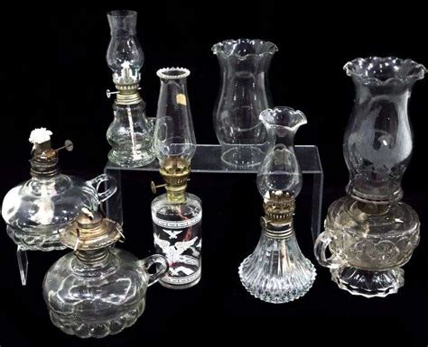 Collection Of 6 Vintage Clear Glass Oil Hurricane Lamps 4 With Finger