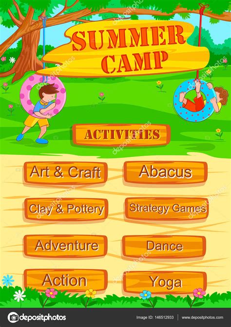 Banner Poster Design Template For Kids Summer Camp Activities Stock