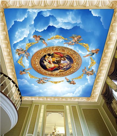 Custom Photo 3d Ceiling Murals Wall Paper European Sky Angel Decoration
