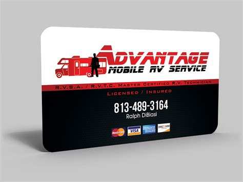 It uses your smartphone's camera to do the scanning and then saves the information in your phone. Business Card Design design for Advantage Mobile RV ...