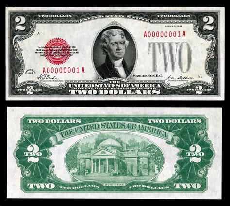 1929 2 Dollar Bill Design Featuring Monticello On Reverse Two Dollars