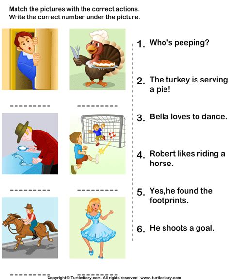 When we use the english language, we sometimes refer to the general truths present simple tense is used to talk about our regular habits, as well as generally accepted scientific knowledge. Match the Sentences to Pictures Worksheet - Turtle Diary