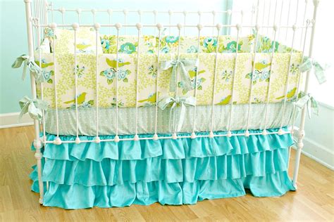 These turquoise bedding are ideal interior decor items. Turquoise Birdie Ruffles Custom Crib Bedding Set by ...
