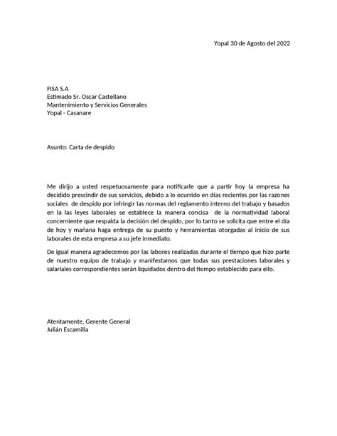 Carta De Despido Justificado Formatos Y Ejemplos Word Para Imprimir Images