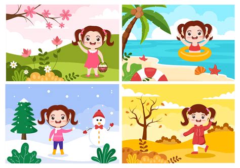 Scenery Of The Four Seasons Of Nature With Landscape Spring Summer