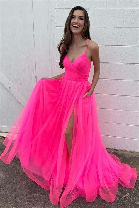 Long Lace Up Back Senior Prom Dress With Split Prom Dresses Long Pink