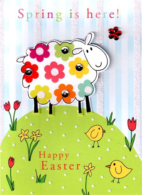 Happy Easter Cute Spring Lamb Easter Card Embellished 3d Greeting Cards