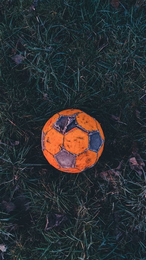 Hd Wallpaper Orange And Gray Soccer Ball Football Old Grass