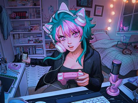 Wtf Moment Egirl Gamer Otaku Bedroom Anime Girl Vtuber Cat Etsy