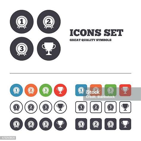 First Second And Third Place Icons Award Medal Stock Illustration