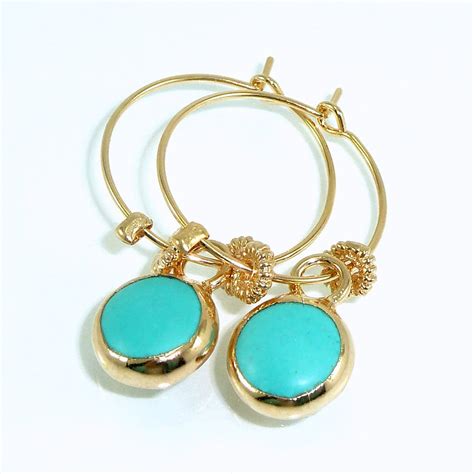 GOLD Hoop Earringsdangle Turquoise Earrings Ocean By Inbalmishan