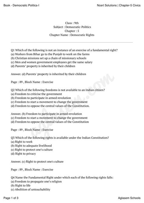 Ncert Solutions For Class Civics Chapter Democratic Rights All