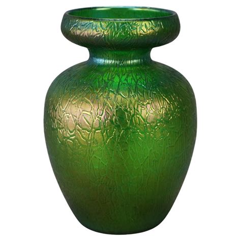 Oversized Antique Arts And Crafts Loetz Art Glass Emerald Green Flower Vase C1910 For Sale At