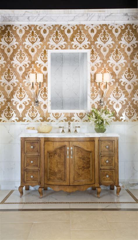 A victorian settee with its original green upholstery lends a bit of history and contributes to the hotel mood. 20 Functional & Stylish Bathroom Tile Ideas