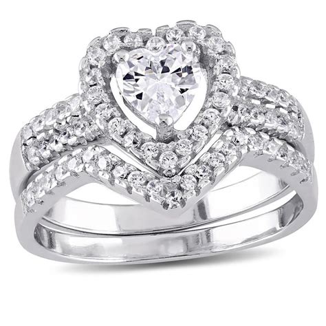 1 38 Ct Tw Heart Cubic Zirconia Halo Bridal Set In Sterling Silver