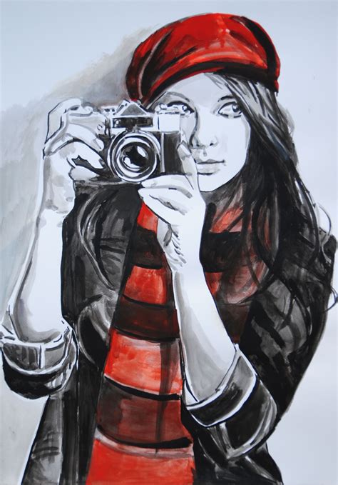Girl With Camera Drawing By Alexandra Djokic Artmajeur