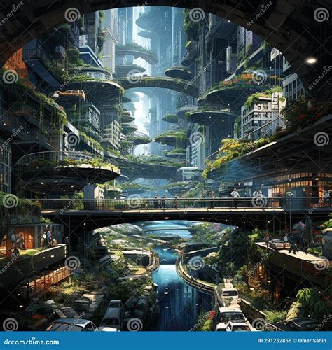 Bridges of Serenity: Tranquility Amidst Urban Chaos Stock Photo - Image