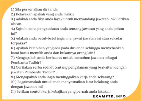 Contoh Soalan Temuduga Pegawai Tadbir N41 Exam PTD