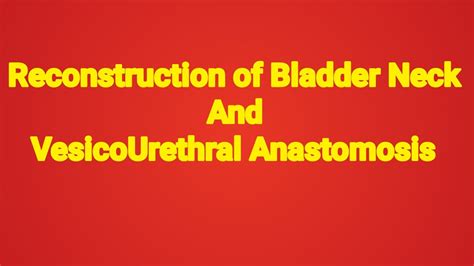 Reconstruction Of Bladder Neck And Vesicourethral Anastomosis Step By Step Procedure Urology