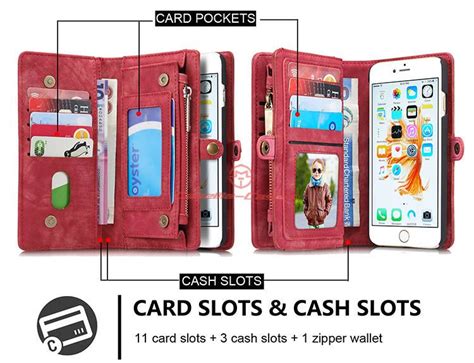 Caseme Iphone 6s Plus Zipper Wallet Detachable 2 In 1 Folio Case Red