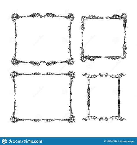 Vintage Decorative Frame For Design Vector Monochrome Is Hand Drawn Isolated Stock