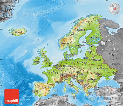 Physical Map Of Europe Desaturated Land Only
