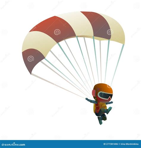 Skydiver Isolated Parachutist With A Parachute Isolated On White