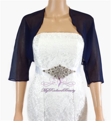 Bridal Navy Blue Chiffon Jacket Wedding Bolero Jacket Silk Chiffon