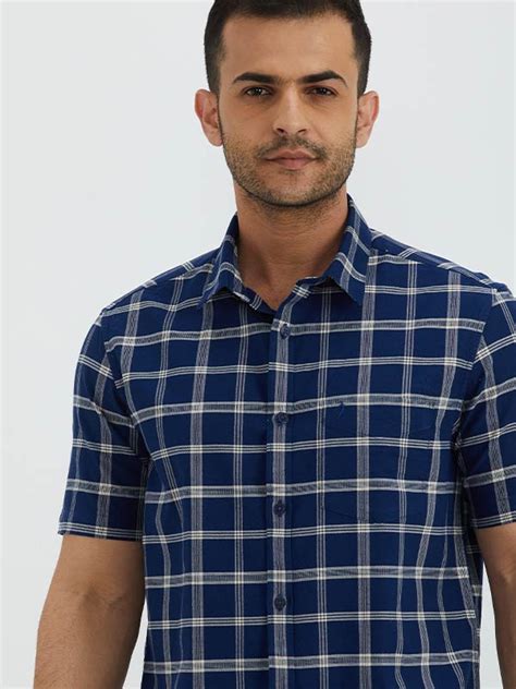 Blue Checked Short Sleeve Cotton Shirt