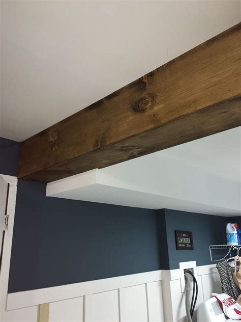 Traditional ceiling beams are actually wooden joists left exposed across the ceiling rather than boxed in or hidden above a ceiling. My first faux wood #beam DIY. Used pine board and Minwax ...