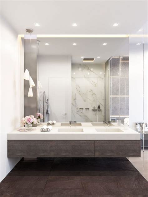 This kind of idea fits for a small bathroom. 30 Cool Ideas To Use Big Mirrors In Your Bathroom - DigsDigs