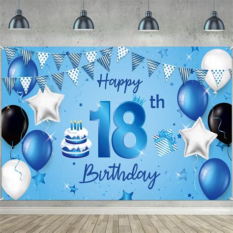 Buy Happy 18th Birthday Backdrop Banner Extra Large Fabric Blue 18th