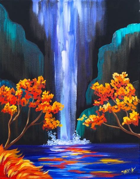 Autumn Aloha Tropical Waterfall Step By Step Acrylic Painting On Canvas