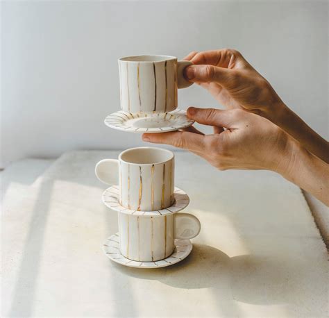 Handmade Porcelain Espresso Cup And Saucer Set Hand Painted Ceramic