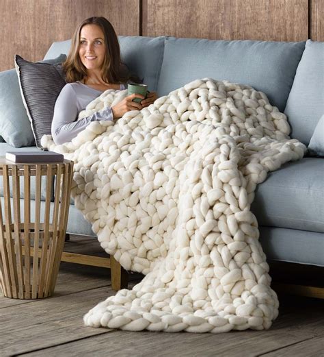Chunky Knit Wool Weighted Blanket | VivaTerra | Knitted blankets, Wool