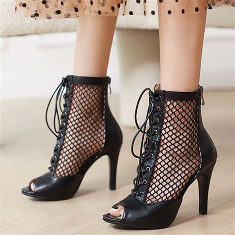 Peep Toe Summer Shoes Sandals Sexy Cut Outs Gladiator Ankle Boots Women Pumps Lace Up High Heels