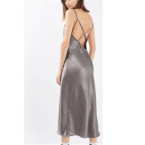 Topshop Silver Satin Strappy Slip Dress Ebay