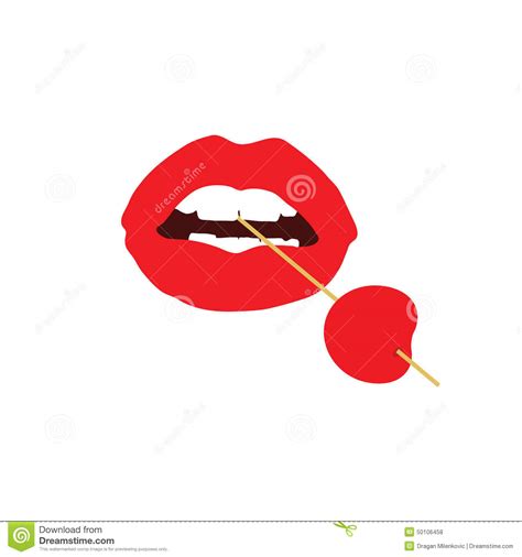 Lips With Cherry Red Stock Vector Illustration Of Kissing 50106458