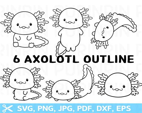 Axolotl Outline Axolotl Vertor Kawaii Outline Etsy Canada