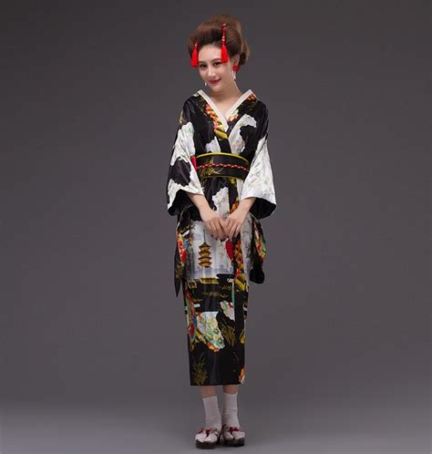 new arrival black vintage japanese women s dress silk yukata kimono with obi one size free
