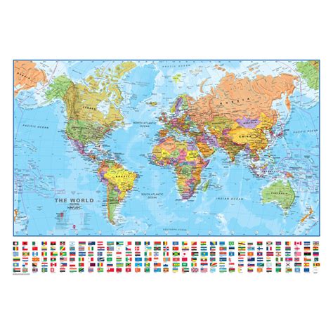 World With Flags Laminated Wall Map 41w X 29h In At Hayneedle