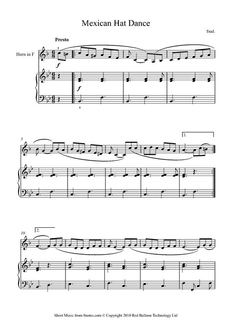 Mexican Hat Dance Mexico Sheet Music For French Horn