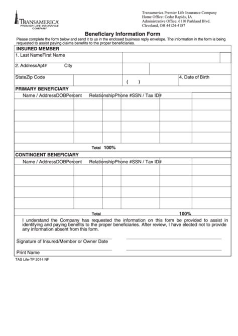 It is for assistance only and. Beneficiary Information Form - Premier Life Insurance printable pdf download