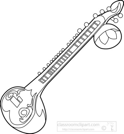 Music Black And White Outline Clipart Outline Sitar String Musical