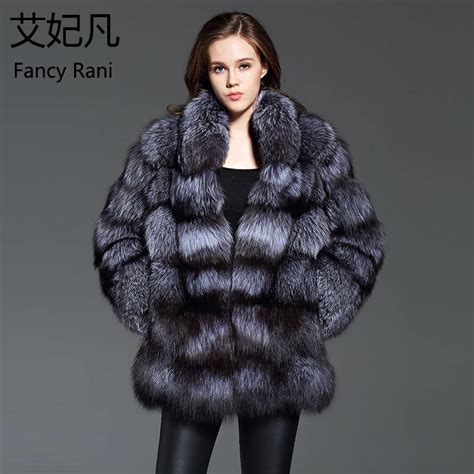 Luxury Real Sliver Fox Fur Coats New Women Outwear Winter Warm Thick Natural Real Fur Long