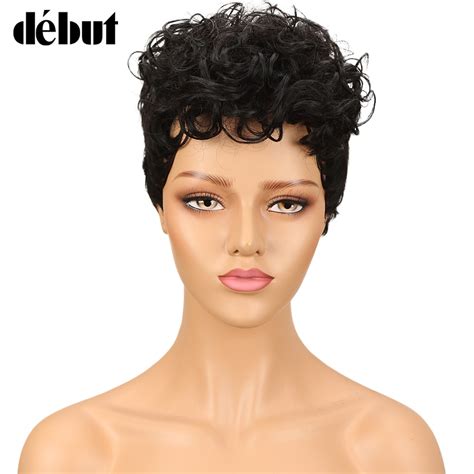 Debut Short Human Hair Wigs Brazilian Curly Human Hair Wig Cheap Ombre