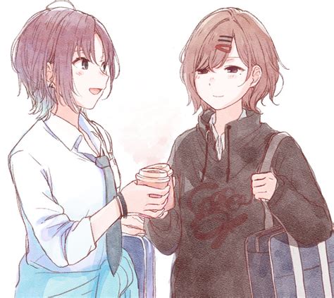 Safebooru 2girls Asakura Tooru Bag Blue Hair Brown Hair Coffee Cup