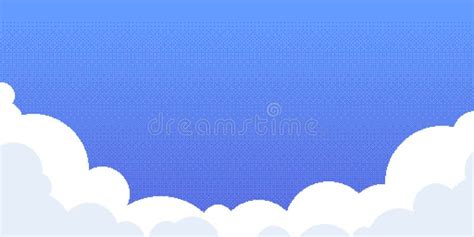 Pixel Sky With Clouds Retro Video Game Abstract Blue Background With