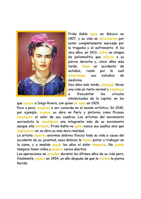 La Página Del Español Biografía De Frida Kahlo Clase De Español
